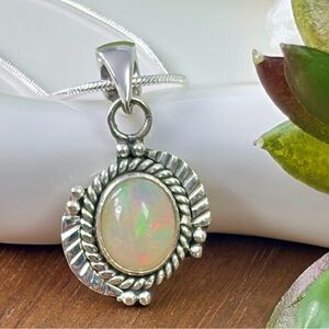 Ethiopian Opal Gemstone Pendant Solid Sterling Silver 925 Boho Southwest New